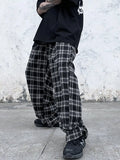 FOESCE Plaid Pattern Joggers, Men's Casual Loose Fit Waist Drawstring Pants For Spring Summer