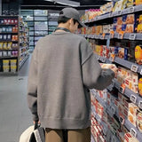 FOESCE Plain Man Clothes Solid Color Knitted Sweaters for Men Cardigan with Pockets V Neck Knitwears Loose Fit Baggy New in Ugly X S A