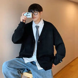 FOESCE Plain Man Clothes Solid Color Knitted Sweaters for Men Cardigan with Pockets V Neck Knitwears Loose Fit Baggy New in Ugly X S A