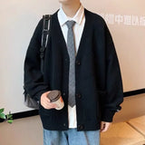 FOESCE Plain Man Clothes Solid Color Knitted Sweaters for Men Cardigan with Pockets V Neck Knitwears Loose Fit Baggy New in Ugly X S A