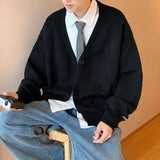 FOESCE Plain Man Clothes Solid Color Knitted Sweaters for Men Cardigan with Pockets V Neck Knitwears Loose Fit Baggy New in Ugly X S A