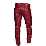 FOESCE Plus Size 5XL Retro Men PU Leather Pants Street Wear Autumn Punk Style Multi Pocket Casual Pants Fashion Waterproof LeatherPants