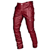FOESCE Plus Size 5XL Retro Men PU Leather Pants Street Wear Autumn Punk Style Multi Pocket Casual Pants Fashion Waterproof LeatherPants