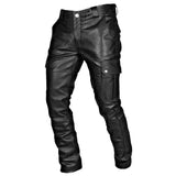 FOESCE Plus Size 5XL Retro Men PU Leather Pants Street Wear Autumn Punk Style Multi Pocket Casual Pants Fashion Waterproof LeatherPants