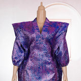 FOESCE Plus Size African Women Long Dress Jacquard Loose Fit Gown Full Set Kerchief Elegant Purple Costume Dinner Party Halloween