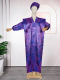 FOESCE Plus Size African Women Long Dress Jacquard Loose Fit Gown Full Set Kerchief Elegant Purple Costume Dinner Party Halloween