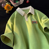 FOESCE Polo shirt short-sleeved T-shirt men's summer American retro trendy brand waffle all-match heavyweight half-sleeved  top clothes
