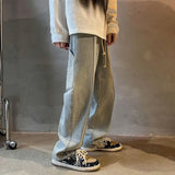 FOESCE Punk Hip Hop Baggy Straight Man Cowboy Pants Men's Jeans with Pockets Grunge Y2k Trousers High Quality Luxury Loose Regular Xs L