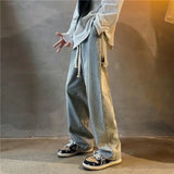 FOESCE Punk Hip Hop Baggy Straight Man Cowboy Pants Men's Jeans with Pockets Grunge Y2k Trousers High Quality Luxury Loose Regular Xs L