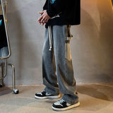 FOESCE Punk Hip Hop Baggy Straight Man Cowboy Pants Men's Jeans with Pockets Grunge Y2k Trousers High Quality Luxury Loose Regular Xs L