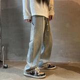 FOESCE Punk Hip Hop Baggy Straight Man Cowboy Pants Men's Jeans with Pockets Grunge Y2k Trousers High Quality Luxury Loose Regular Xs L