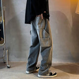 FOESCE Punk Hip Hop Baggy Straight Man Cowboy Pants Men's Jeans with Pockets Grunge Y2k Trousers High Quality Luxury Loose Regular Xs L