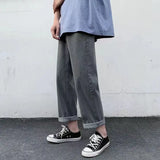 FOESCE Punk Hip Hop Baggy Straight Man Cowboy Pants Men's Jeans with Pockets Grunge Y2k Trousers High Quality Luxury Loose Regular Xs L