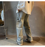 FOESCE Punk Hip Hop Baggy Straight Man Cowboy Pants Men's Jeans with Pockets Grunge Y2k Trousers High Quality Luxury Loose Regular Xs L