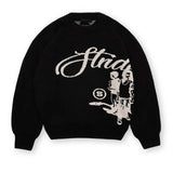 FOESCE Punk men's casual fashion street knitted sweater retro 2000s letter cartoon character hip-hop knitted pattern pullover Y2K style