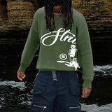 FOESCE Punk men's casual fashion street knitted sweater retro 2000s letter cartoon character hip-hop knitted pattern pullover Y2K style