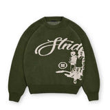 FOESCE Punk men's casual fashion street knitted sweater retro 2000s letter cartoon character hip-hop knitted pattern pullover Y2K style