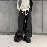 FOESCE RO Style Matte PU Leather Pants for Men High Street Y2k Pantalones Hombre Baggy Overall Wide Leg Drawstring Cargo Pants