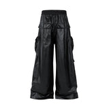 FOESCE RO Style Matte PU Leather Pants for Men High Street Y2k Pantalones Hombre Baggy Overall Wide Leg Drawstring Cargo Pants