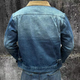 FOESCE RRL American retro washed denim jacket corduroy lapel top short casual versatile jacket for men