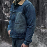 FOESCE RRL American retro washed denim jacket corduroy lapel top short casual versatile jacket for men