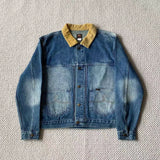 FOESCE RRL American retro washed denim jacket corduroy lapel top short casual versatile jacket for men