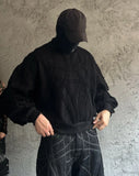 FOESCE Retro Black Gothic Sweatshirt Patchwork Striped Long Sleeved Sweater Thickened Warm Autumn and Winter Sweatshirt New Streetwear