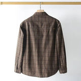 FOESCE Retro Men's Plaid Simple Long Sleeved Plaid Shirt Pocket Casual Loose Outer Shirt Men