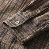 FOESCE Retro Men's Plaid Simple Long Sleeved Plaid Shirt Pocket Casual Loose Outer Shirt Men