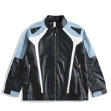 FOESCE Retro Motorcycle Leather Jacket  American Patchwork High Street Lapel Zipper Coats Vintage Hip Hop Coat Trendy Male Clothes Tops