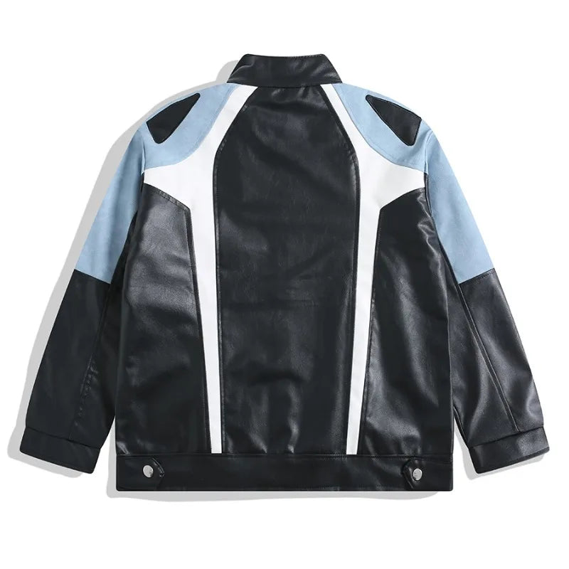 FOESCE Retro Motorcycle Leather Jacket  American Patchwork High Street Lapel Zipper Coats Vintage Hip Hop Coat Trendy Male Clothes Tops