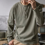 FOESCE Retro T-shirt Men's Loose Open Neck Long Sleeved Base Shirt Top Trendy