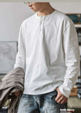 FOESCE Retro T-shirt Men's Loose Open Neck Long Sleeved Base Shirt Top Trendy
