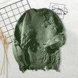 FOESCE Ripped Men Sweater Men Sweater Vintage Hip Hop Men's Sweater Ripped Knitted Pullover with Warm Elasticity for Fall/winter