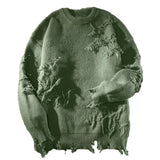 FOESCE Ripped Men Sweater Men Sweater Vintage Hip Hop Men's Sweater Ripped Knitted Pullover with Warm Elasticity for Fall/winter