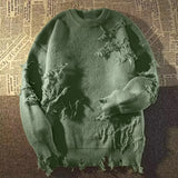 FOESCE Ripped Men Sweater Men Sweater Vintage Hip Hop Men's Sweater Ripped Knitted Pullover with Warm Elasticity for Fall/winter