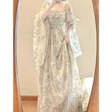 FOESCE 2025 New French Elegant Floral Midi Dress Woman Beach Casual Long Sleeve Even Party Dress Outwear One Piece Dress Korean Fashion