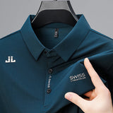 FOESCE Ice Silk Cool Soft Men's Short Sleeved T-shirt 2025 Summer Printed Business Casual T-shirt Lapel Tops