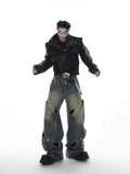 Wide Leg Jeans Pants Men Streetwear Baggy Distressed Denim Trousers Male Oversize Hollow Out Casual Korean Hip Hop