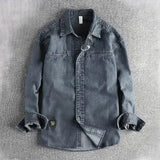FOESCE Heavy washing to do old vintage denim shirt men's double pocket design trend Europe and the United States casual shirt coat