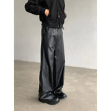 FOESCE PU Leather Pants men Straight 2025new Spring Men's Punk Fashion Hip Hip Men Wide-leg Mopping Trousers Windproof Dark Brown/Black