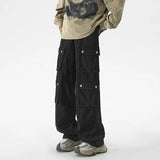 FOESCE Fashion Blue Muti-pockets Cargo Jeans Men's Patchwork Straight Casual Mopping Trousers Men Hip Hop Streetwear Loose Pants