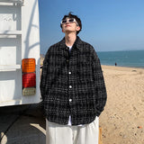 FOESCE French small fragrance coat men's fashion high sense men's clothing spring and autumn tweed woven thousand bird check shirt men