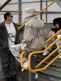 Foesce Men Printed Hooded Jacket Pants 2Piece Set Casual Oversize Zipper Sweatshirt  Straight Sweatpants Autumn Street Y2k Outfits