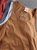 FOESCE Summer New American Sleeveless O-neck Solid Color T-shirt Men's Fashion 100% Cotton Washed Casual Sports Fitness Basketball Vest