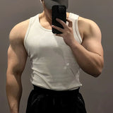FOESCE Fitness Threaded Vest For Men Summer New Tight-Fitting Elastic Quick-Drying Breathable Sports Sleeveless Striped Vest For Men