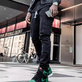 FOESCE Men Street Elastic Denim Jeans Wash Solid Color Multi Pockets Cargo Pants Casual Slim Fit Daily Wear Joggers Mid Waist Trousers