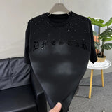 FOESCE Mens T-Shirt Y2k Sanskrit Rhinestone Decoration T-Shirt Summer Streetwear Gothic Rock Shiny Fashion Short Sleeve Top Men 2025