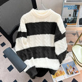 Casual Striped Sweater Men's Pullover Loose Fit Trendy Knitted Top For High School Students Japanese Style Popular On Tiktok