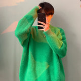 FOESCE Klein Blue Sweater men's design sense niche lazy wind couple Sweater autumn winter oversize STRIPE TOP men sweaters coat 2025